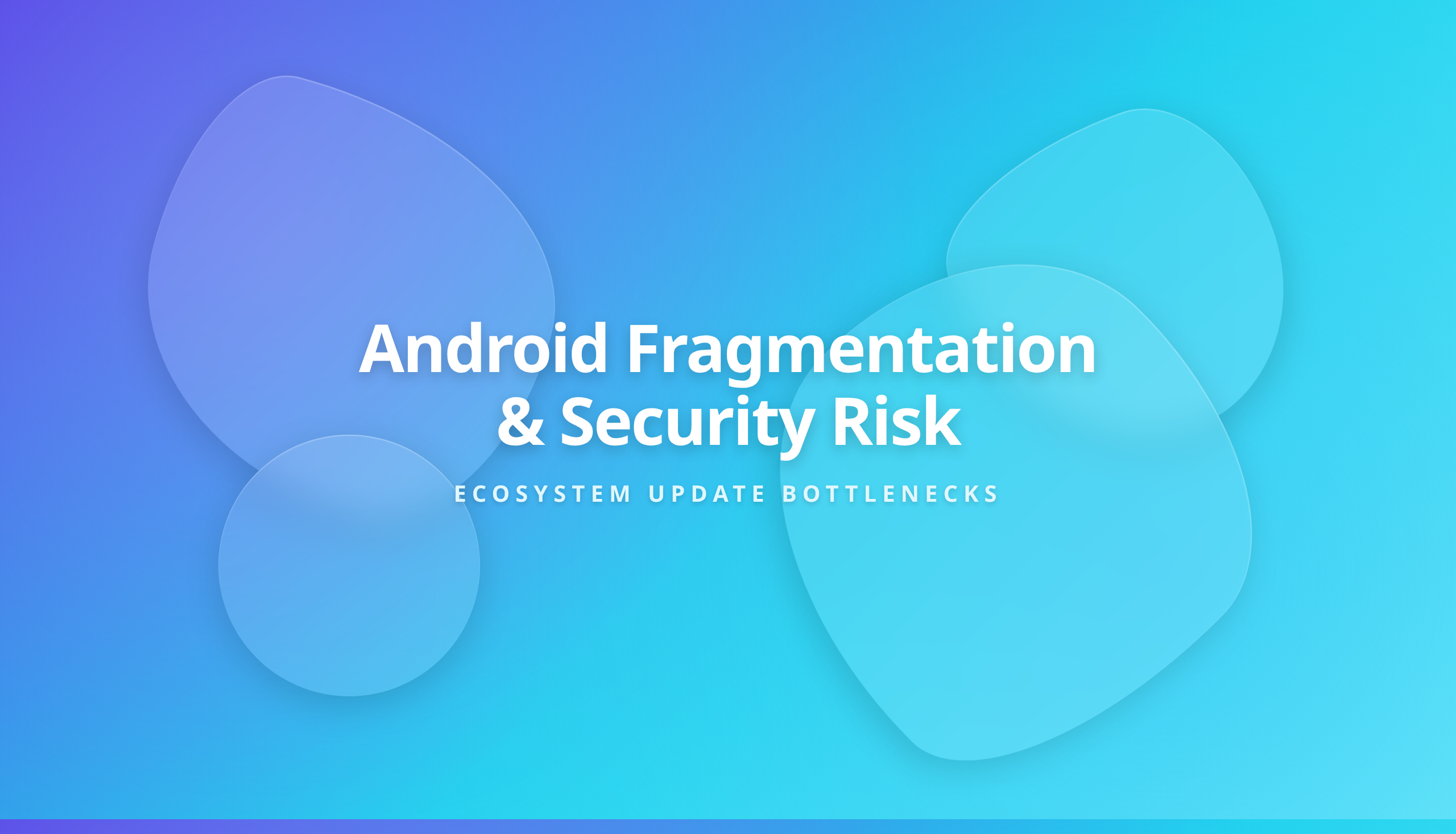 Android Security Fragmentation Cover with glassmorphism shapes showing the ecosystem update challenge