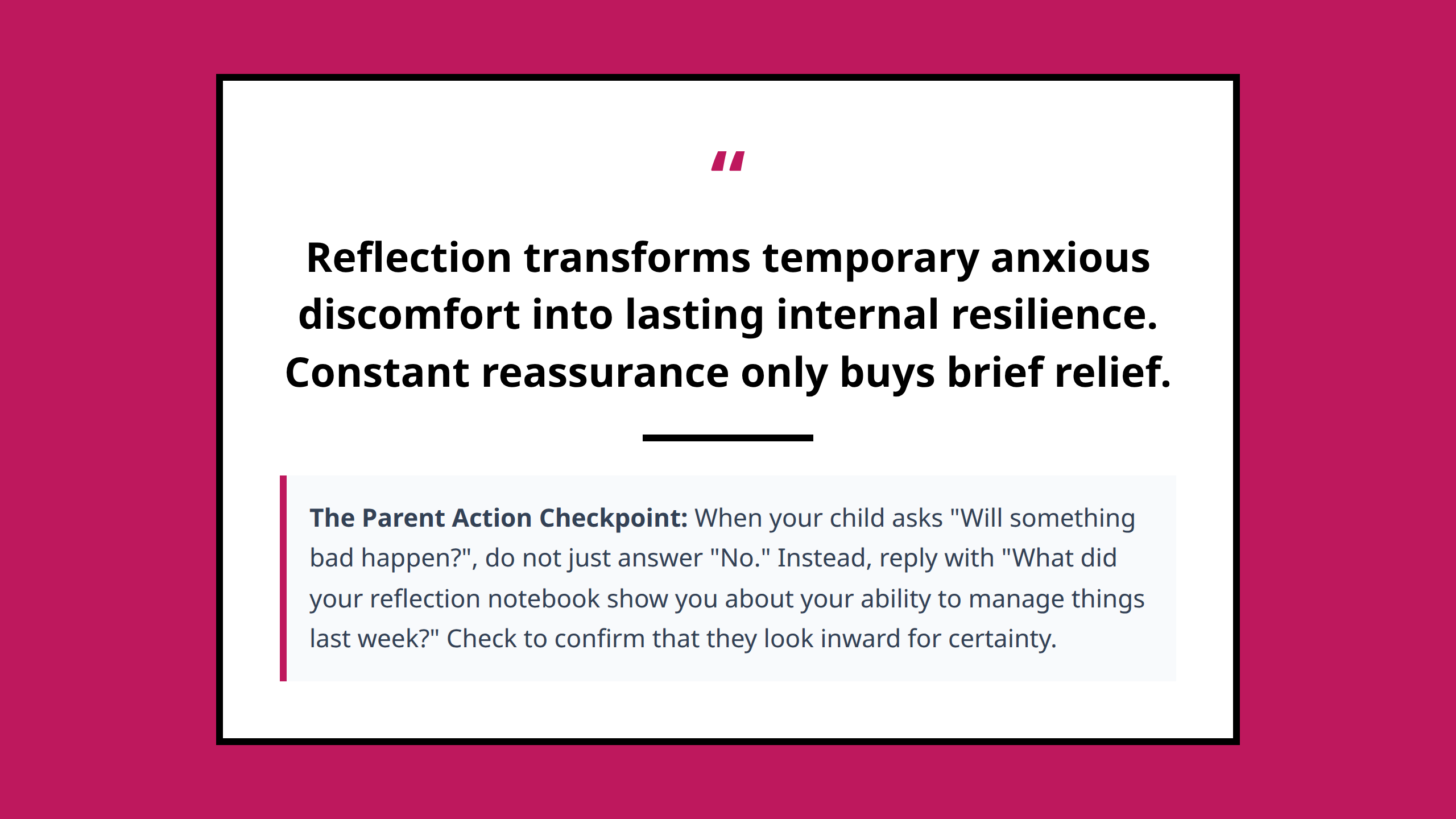 Quote graphic emphasizing internal resilience over external reassurance for children with anxiety.