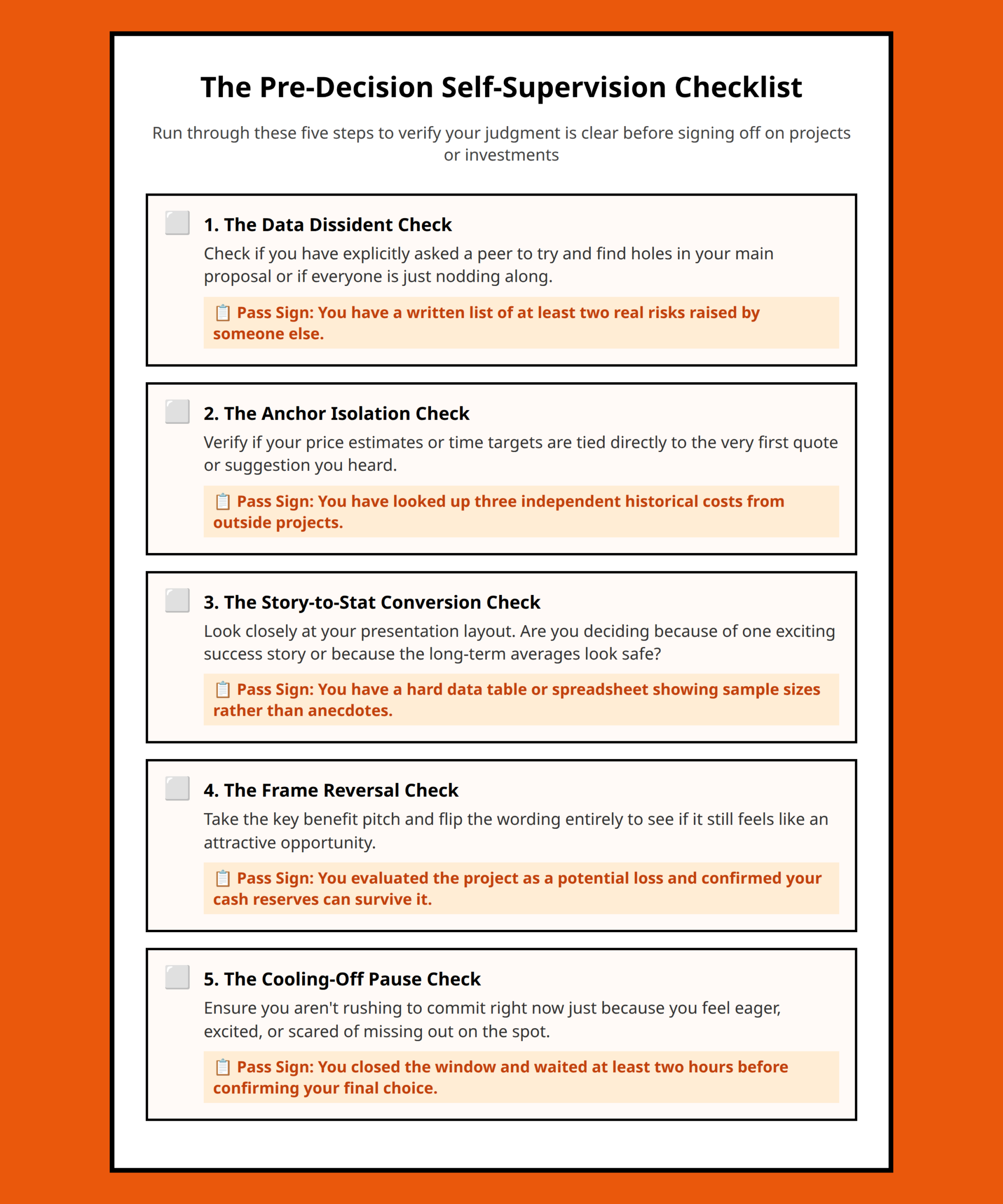 Checklist for intercepting mental shortcuts before finalizing professional choices
