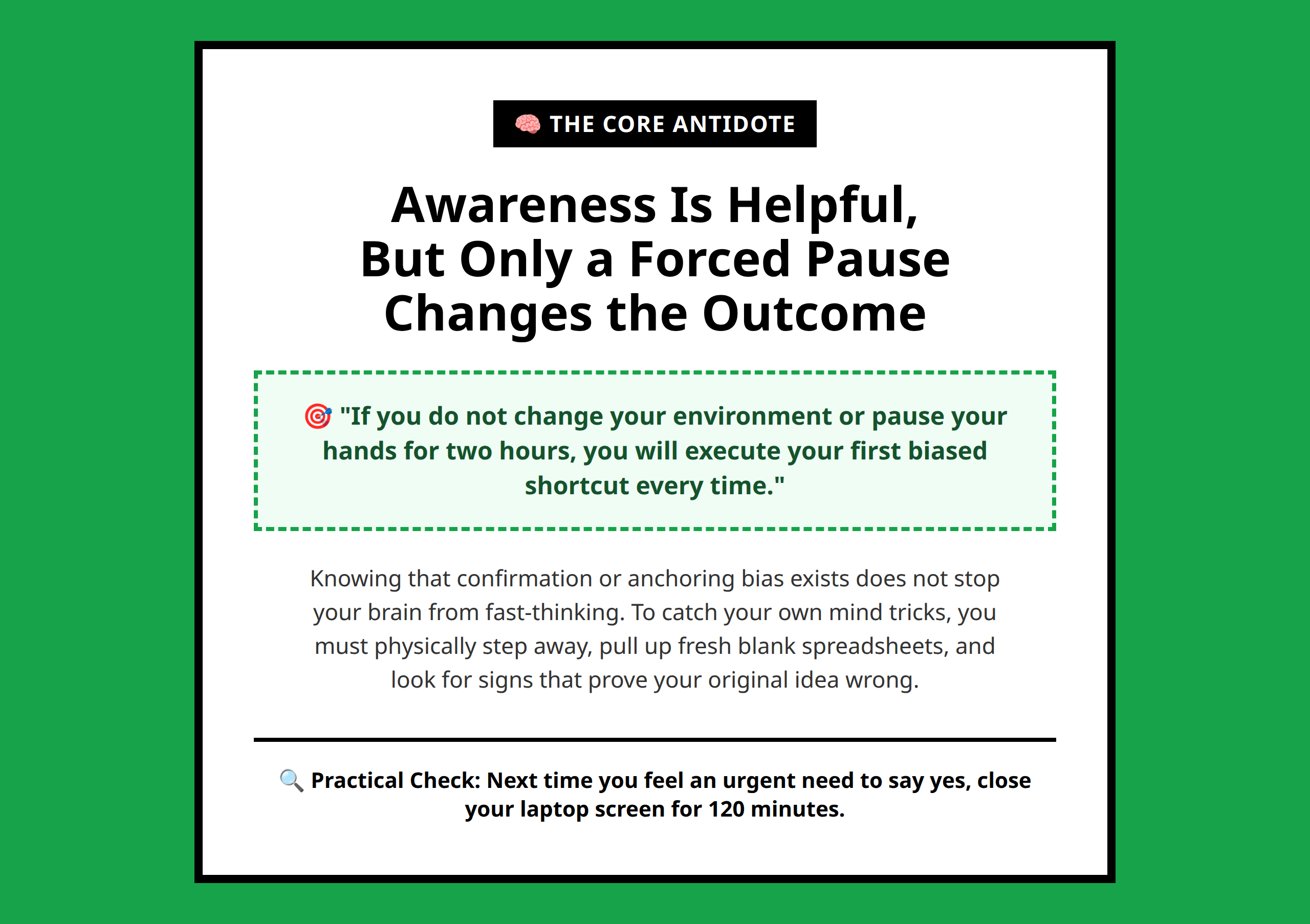 Mini poster showing the deliberate pausing corrective process for decisions