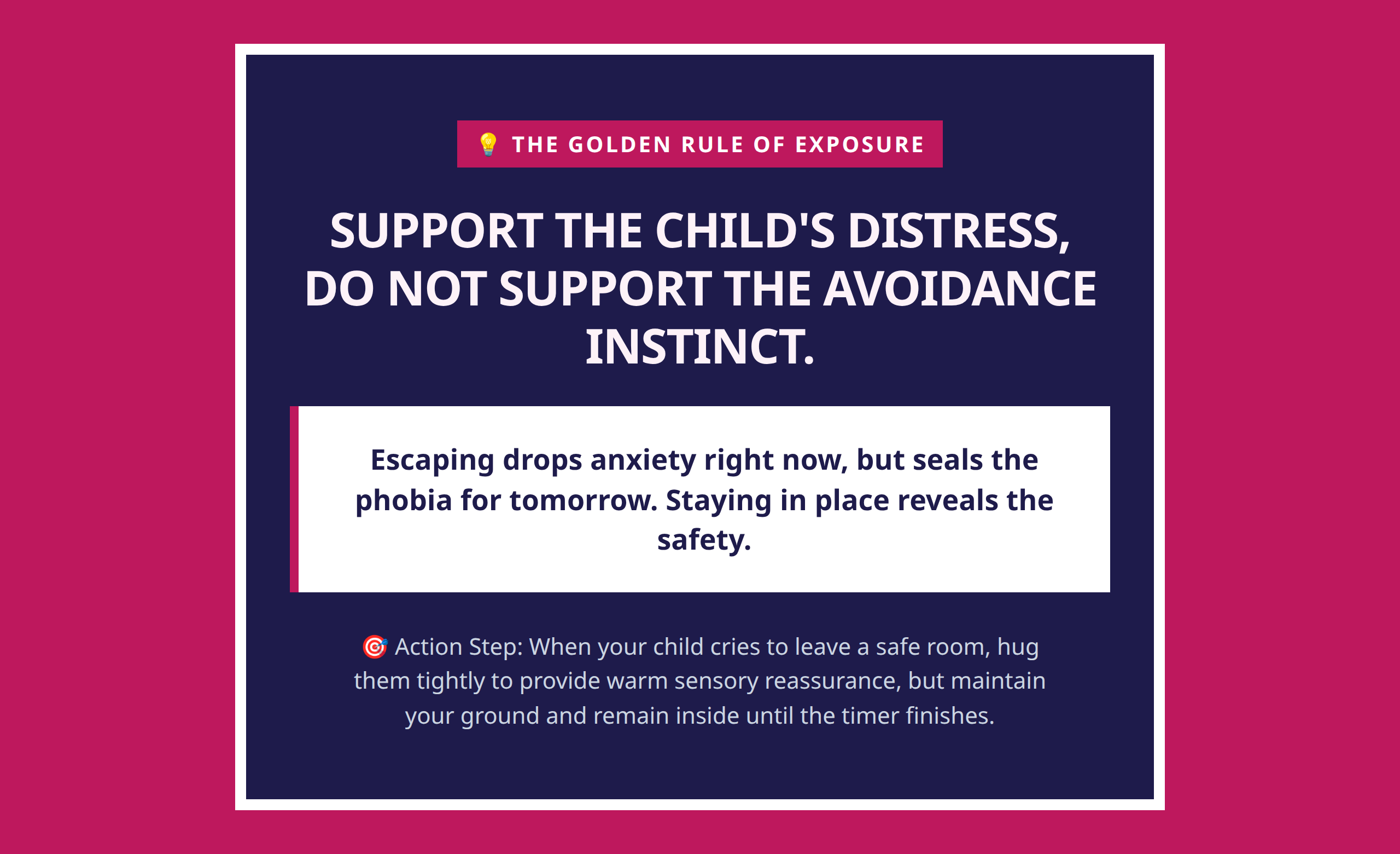 Mini poster summarizing the central rule of child fear exposure