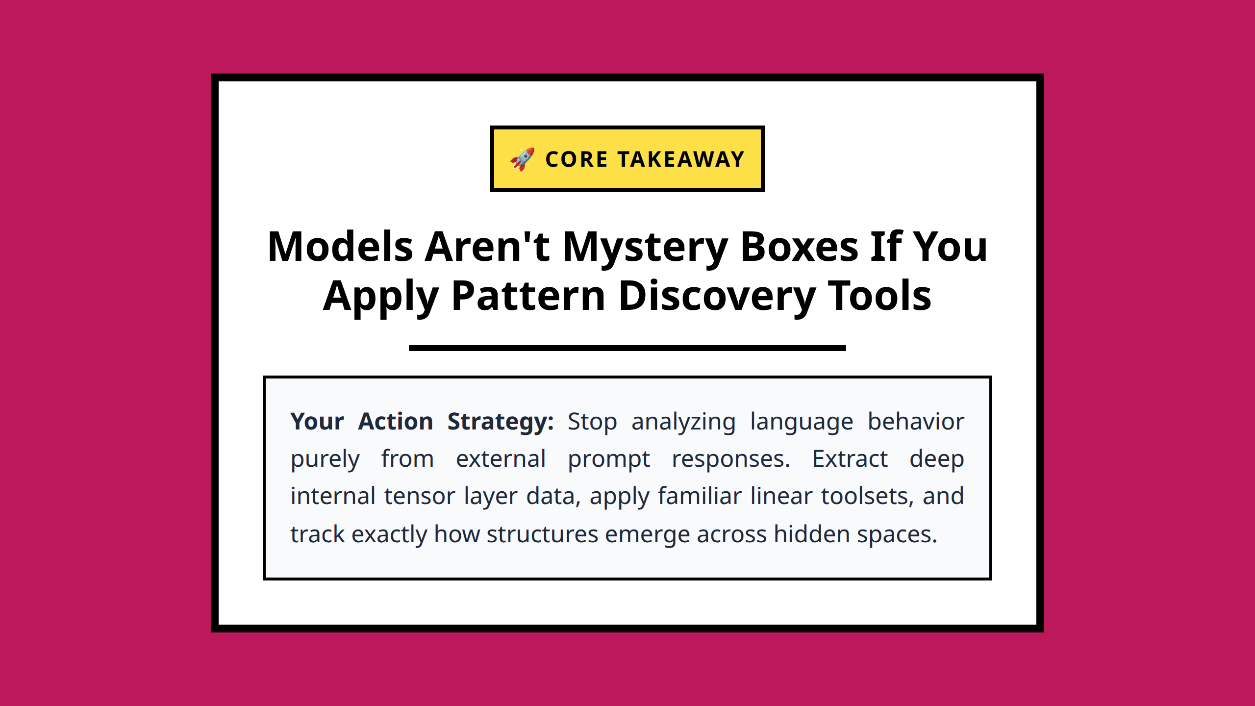 A core summary poster summarizing the machine learning interpretability strategy framework.