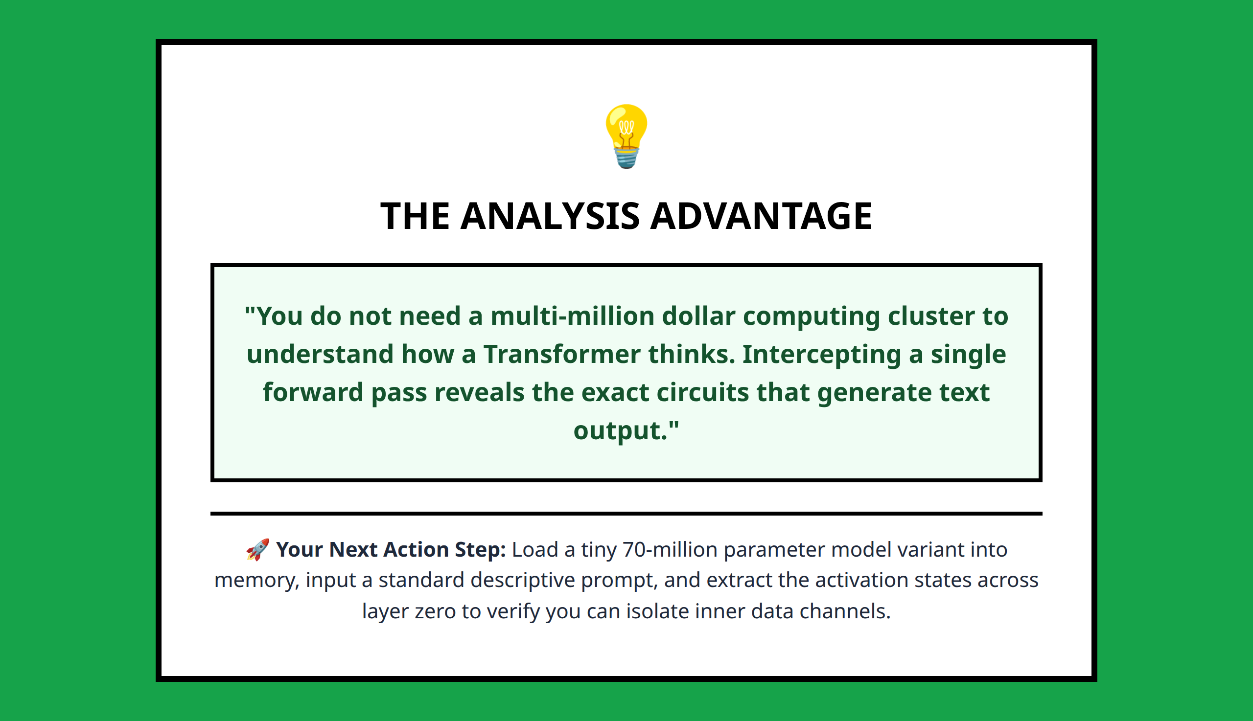 Core educational takeaway poster highlighting that understanding mechanism pathways beats raw compute power.