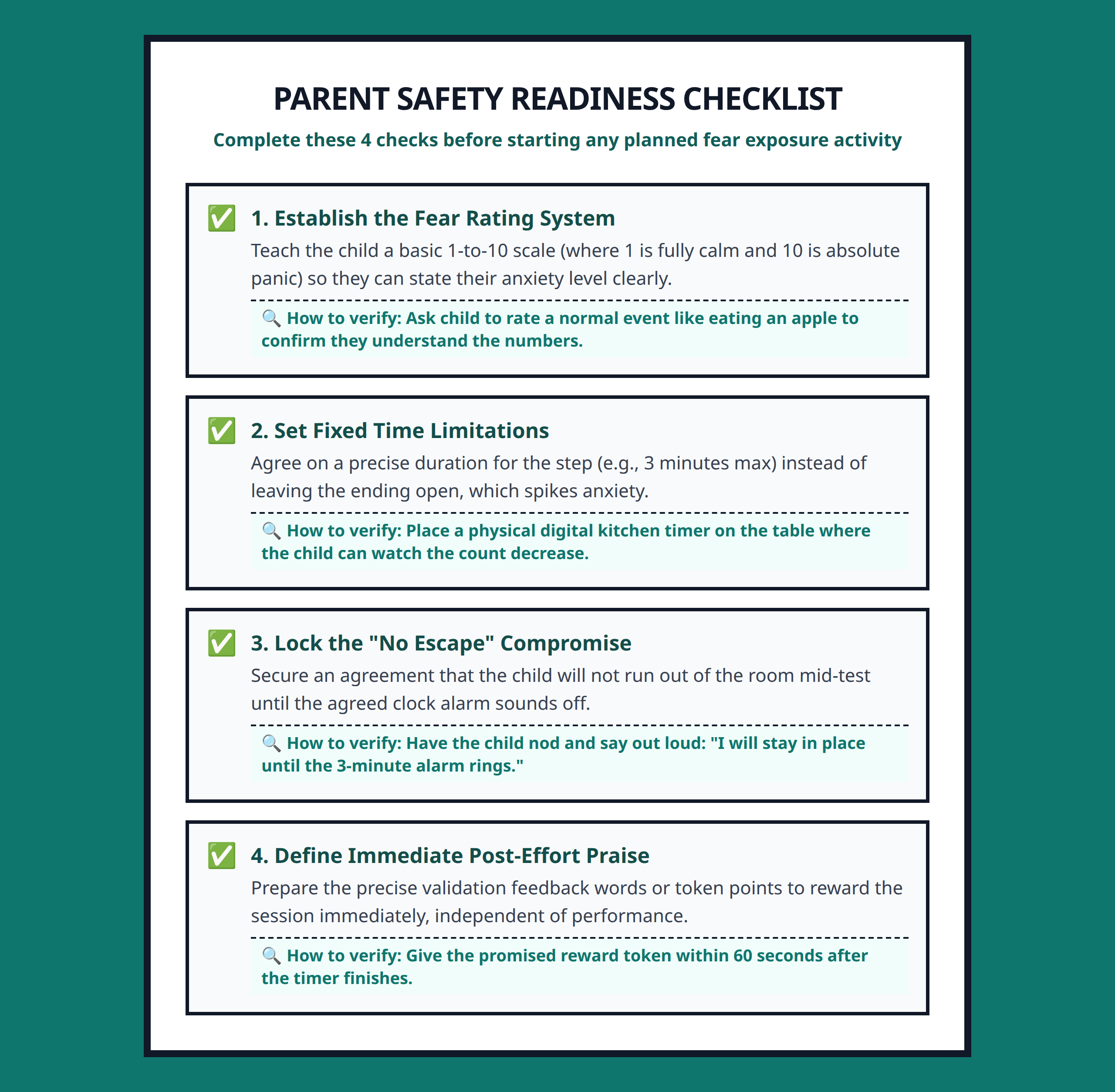 Parent readiness checklist for managing safe exposure exercises with children