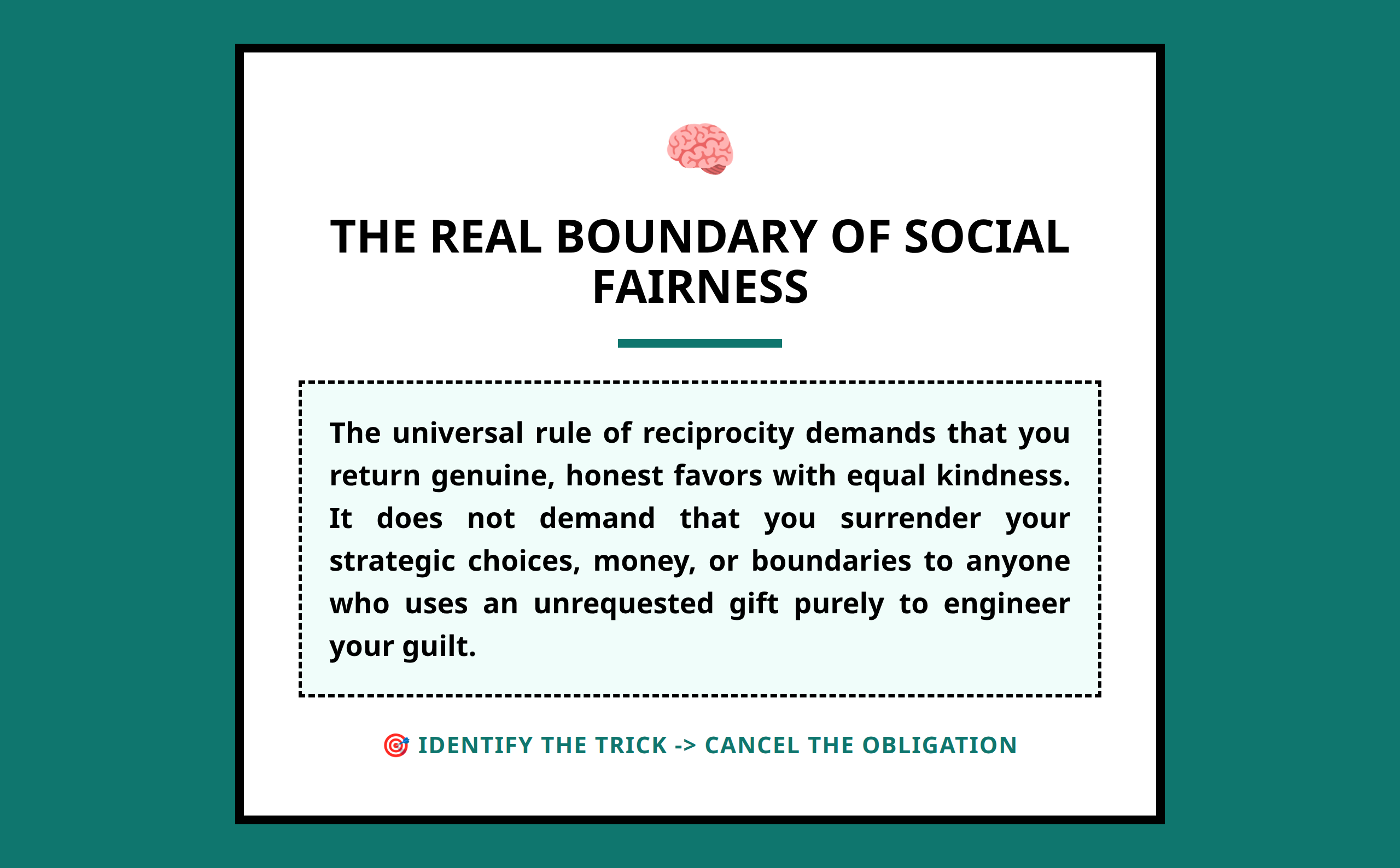 Mini poster graphic with a central takeaway about exploitation using the rule of reciprocity