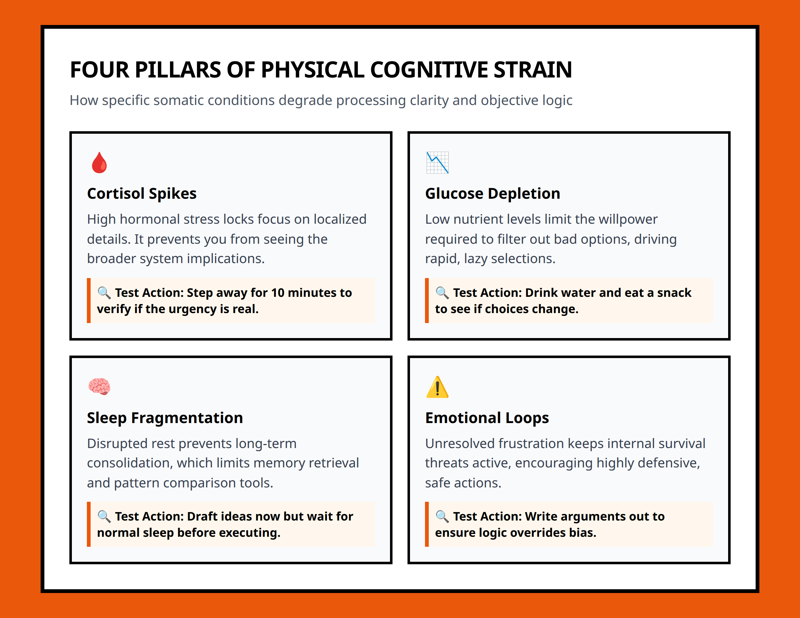 Card grid breaking down four physical factors impacting strategic thinkers