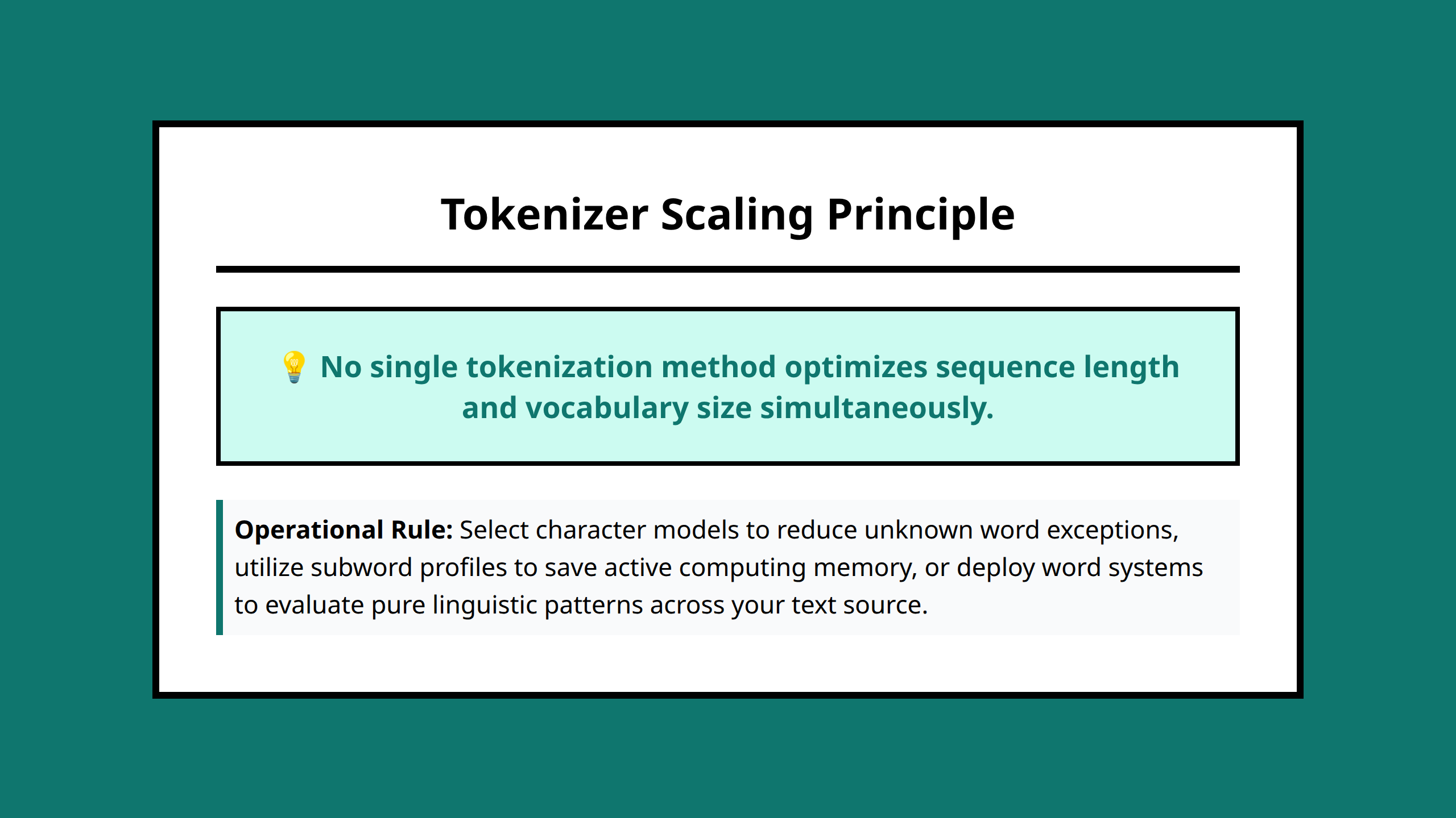 Core visual summary poster explaining tokenizer scaling consequences