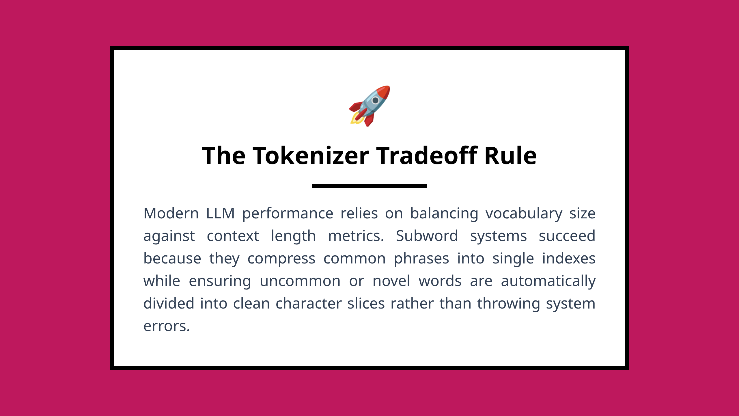 Core engineering rule for tokenizer text compression performance